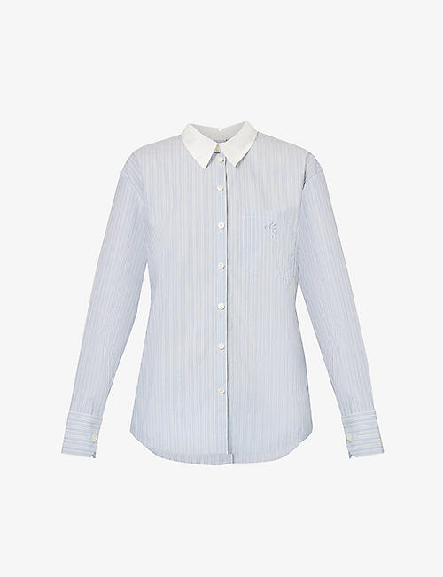 ACNE STUDIOS: Striped brand-embroidered relaxed-fit cotton shirt