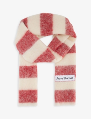 Acne Studios Womens Red White Striped Brand-tab Knitted Scarf