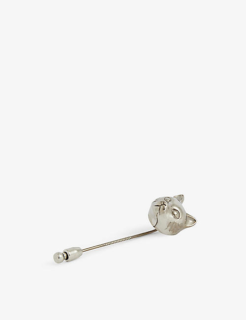 LANVIN: Cat head platinum plated-brass tie pin
