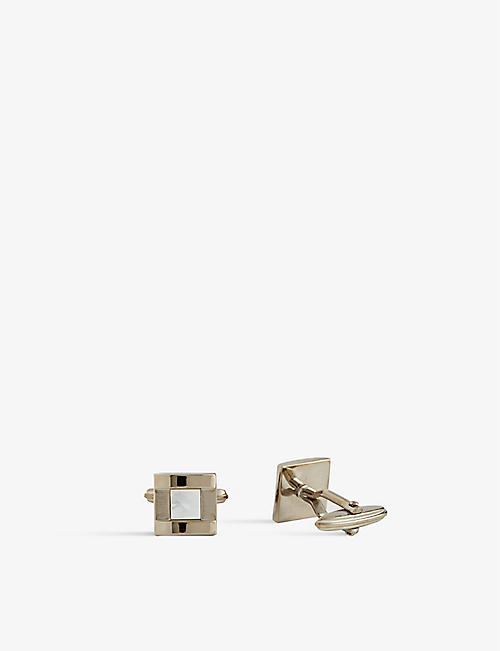 LANVIN: Square contrasted platinum-plated brass cufflinks