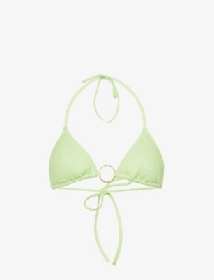 Melissa Odabash Womens Lime Ribbed Miami Halterneck Stretch-woven Bikini Top