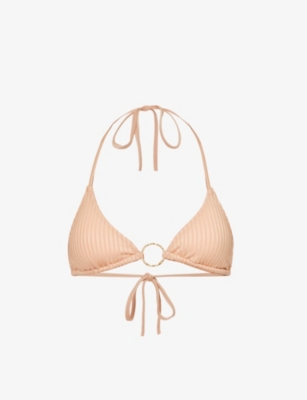 Melissa Odabash Womens Tan Ribbed Miami Halterneck Stretch-woven Bikini Top