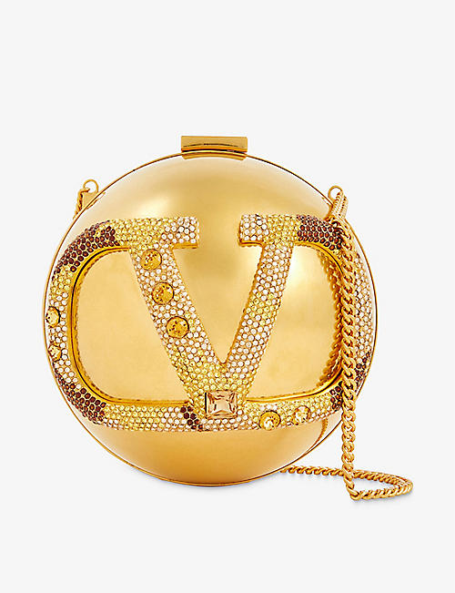 VALENTINO GARAVANI: VLOGO rhinestone-embellished brass clutch bag