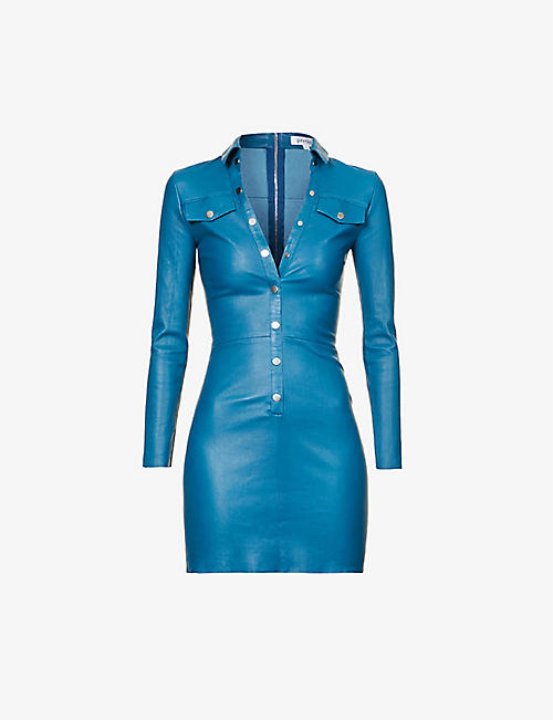 JITROIS: Zoe V-neck slim-fit leather mini dress