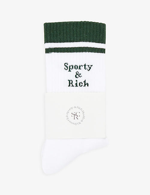 SPORTY & RICH: Brand-print stretch-organic-cotton blend socks