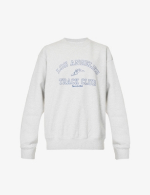 Sporty And Rich Track Club Logo-print Cotton-blend Sweatshirt In Heather Gray Navy
