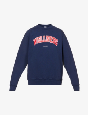 Sporty And Rich Wellness Printed Cotton-jersey Sweatshirt In Navy Sports Red