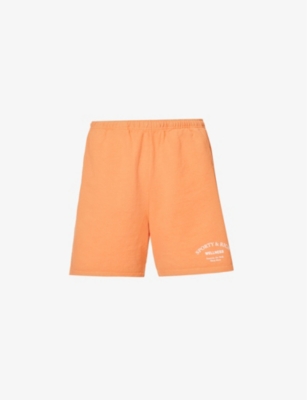 Sporty And Rich Wellness Slogan-print Cotton-jersey Shorts In Tangerine White