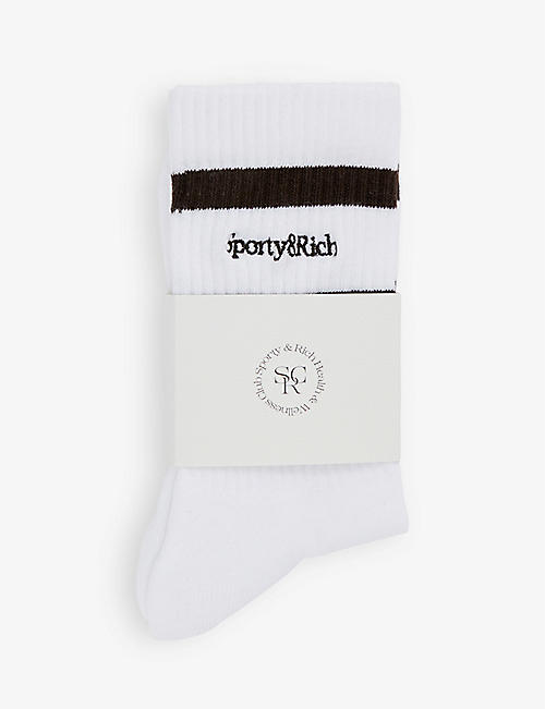 SPORTY & RICH: Logo-embroidered stretch-organic-cotton blend socks