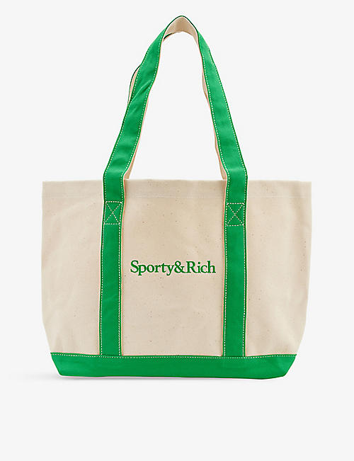 SPORTY & RICH: Logo-embroidered cotton tote bag