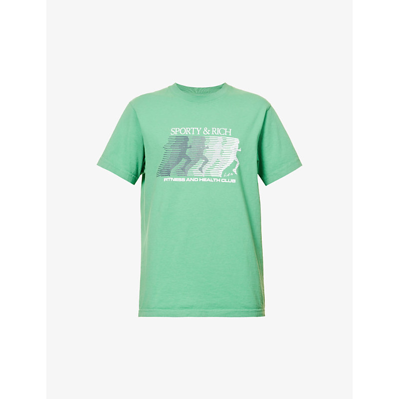 SPORTY AND RICH SPORTY & RICH WOMEN'S VERDE WHITE GRAPHIC-PRINT COTTON-JERSEY T-SHIRT,63629645