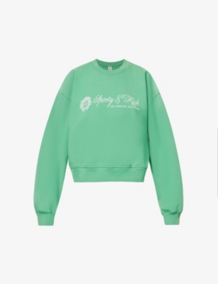 Sporty And Rich Sporty Rich Regal Cropped Crewneck Sweatshirt In Verde White
