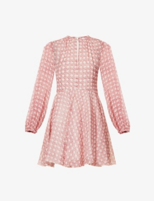 Giambattista Valli Geometric-print Puffed-sleeve Silk Mini Dress In Ivory Rose