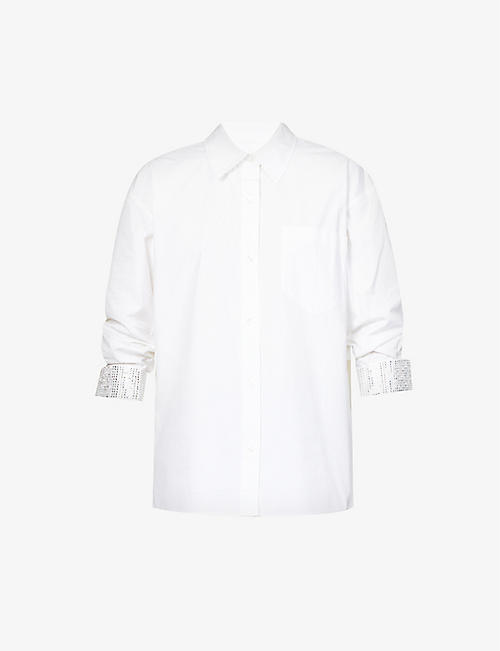 ALEXANDER WANG: Rhinestone-embellished three-quarter sleeved cotton shirt
