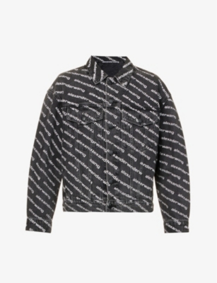 Alexander Wang Printed Denim Jacket In Grey Aged/white
