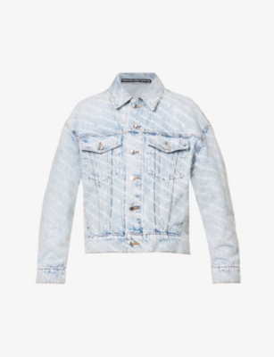 Alexander Wang Falling Back Logo-print Denim Jacket In Pebble Bleach