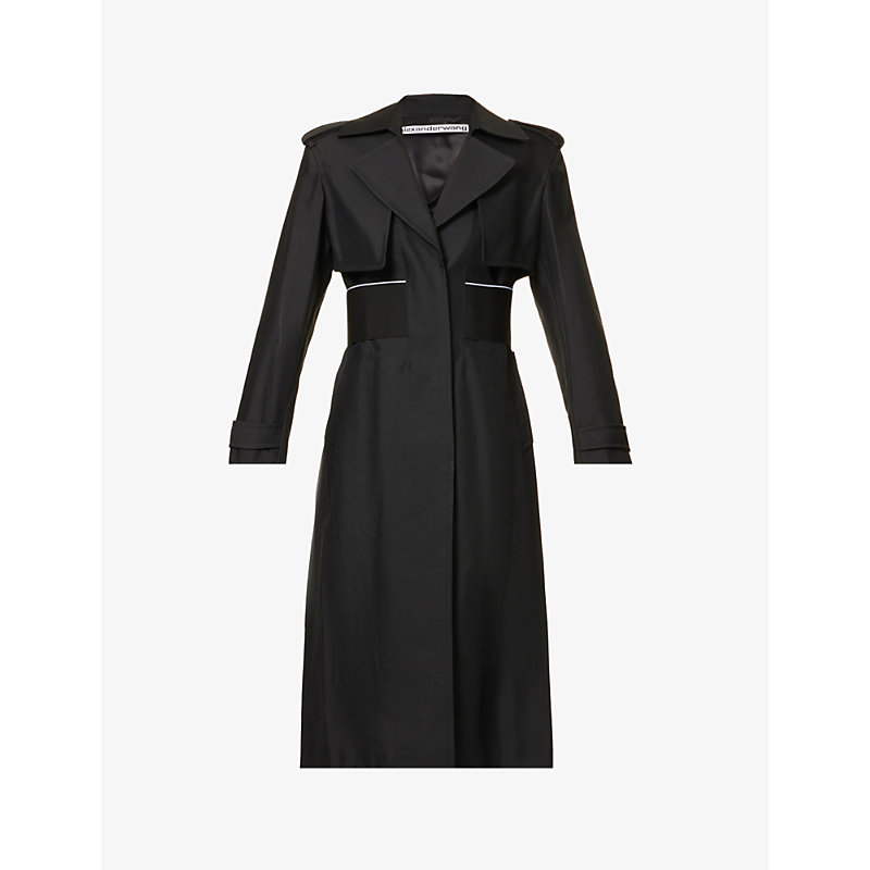 Alexander Wang Womens Black Branded-waistband Cotton-blend Coat