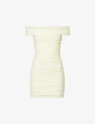Alexander Wang Off-shoulder Mini Dress In Faux Suede In Tender Yellow