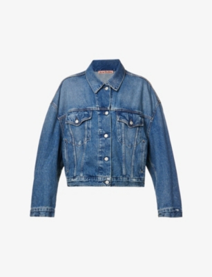 Acne Studios Relaxed Cropped Denim Jacket In Mid Blue