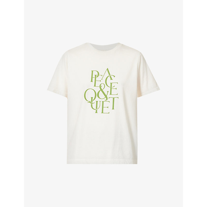MUSEUM OF PEACE AND QUIET MUSEUM OF PEACE AND QUIET WOMEN'S BONE SERIF TYPOGRAPHY LOGO COTTON-JERSEY T-SHIRT,63642736