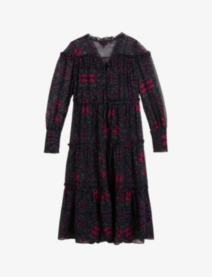 Shop Ted Baker Women's Black Ellyah Abstract-print Chiffon Midi Dress