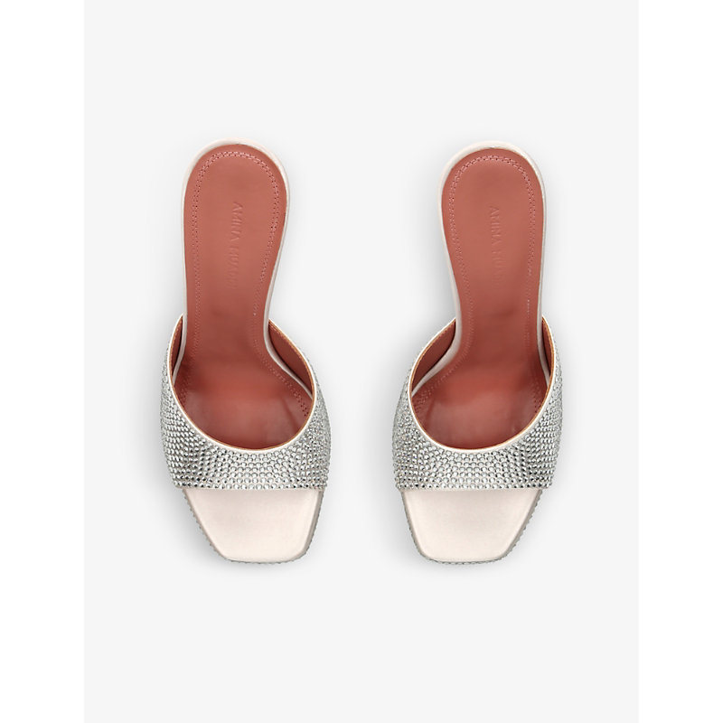 Shop Amina Muaddi Women's Silver Dalida Platform-sole Satin Heeled Sandals