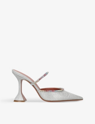 AMINA MUADDI: Gilda crystal-embellished leather heeled mules