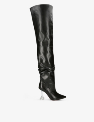 AMINA MUADDI AMINA MUADDI WOMEN'S BLACK OLIVIA CONTRAST-HEEL LEATHER OVER-THE-KNEE BOOTS,63646314