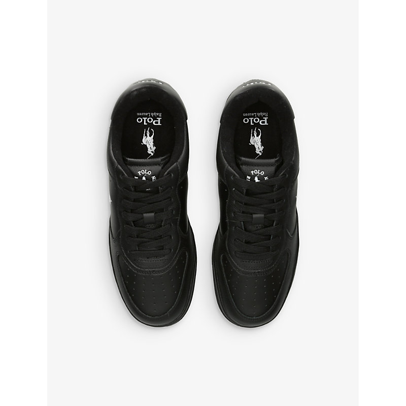 Shop Polo Ralph Lauren Masters Court Embroidered-pony Leather Trainers In Black