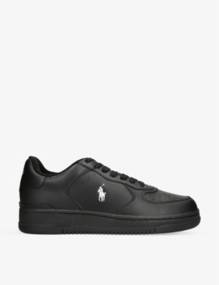 Polo Ralph Lauren Mens Black Masters Court Embroidered-pony Leather Trainers