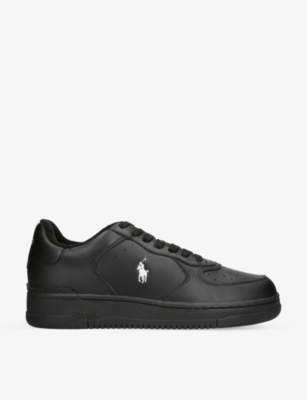 Polo Ralph Lauren Mens Black Masters Court Embroidered-pony Leather Trainers In Black
