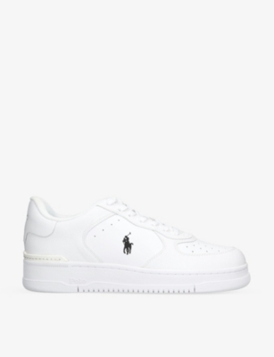 Polo Ralph Lauren Masters Court Embroidered-pony Leather Trainers In White/comb