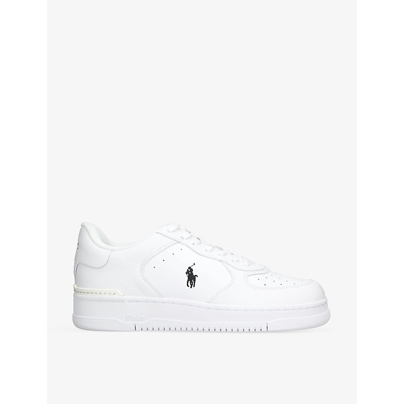 Polo Ralph Lauren Masters Court Embroidered-pony Leather Trainers In White/comb