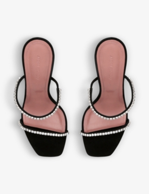 Shop Amina Muaddi Women's Black Gilda Crystal-embellished Metallic-leather Heeled Sandals