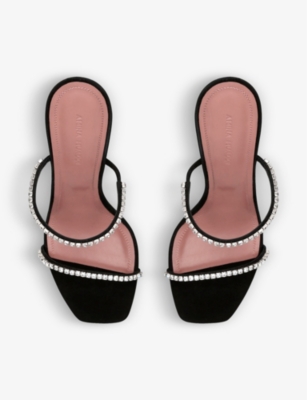 AMINA MUADDI: Gilda crystal-embellished metallic-leather heeled sandals