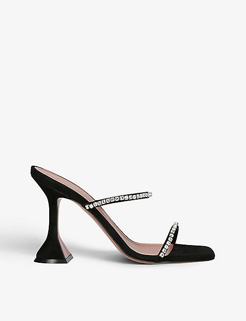 AMINA MUADDI: Gilda crystal-embellished metallic-leather heeled sandals