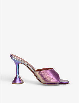 AMINA MUADDI: Lupita square-toe leather heeled mules