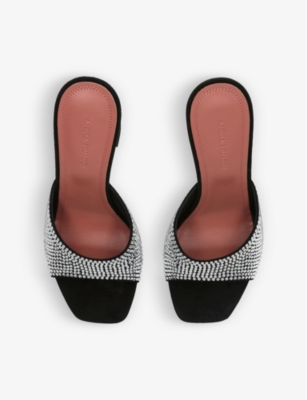 AMINA MUADDI: Lupita crystal-embellished leather heeled mules