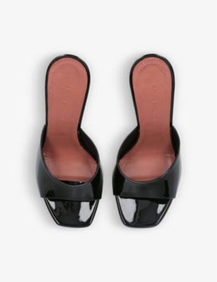 Shop Amina Muaddi Womens Black Dalida Patent-leather Heeled Platform Sandals