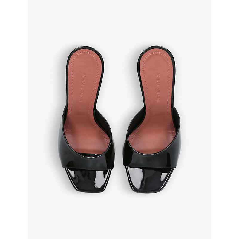Shop Amina Muaddi Womens Black Dalida Patent-leather Heeled Platform Sandals