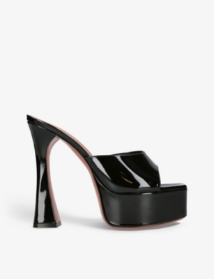 Shop Amina Muaddi Womens Black Dalida Patent-leather Heeled Platform Sandals