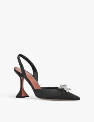 AMINA MUADDI Rosie crystal-embellished sling-back woven heeled courts