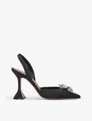 AMINA MUADDI Rosie crystal-embellished sling-back woven heeled courts