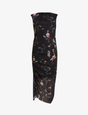 ALLSAINTS ALLSAINTS WOMEN'S BLACK/PINK NORA FABIA GRAPHIC-PRINT RECYCLED-POLYESTER MIDI DRESS 63652520