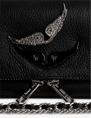 Shop Zadig & Voltaire Zadig&voltaire Women's Noir Silver Rock Nano Wing-embellished Leather Shoulder Bag