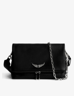 Shop Zadig & Voltaire Zadig&voltaire Women's Noir Silver Rocky Swing Your Wings Leather Clutch Bag