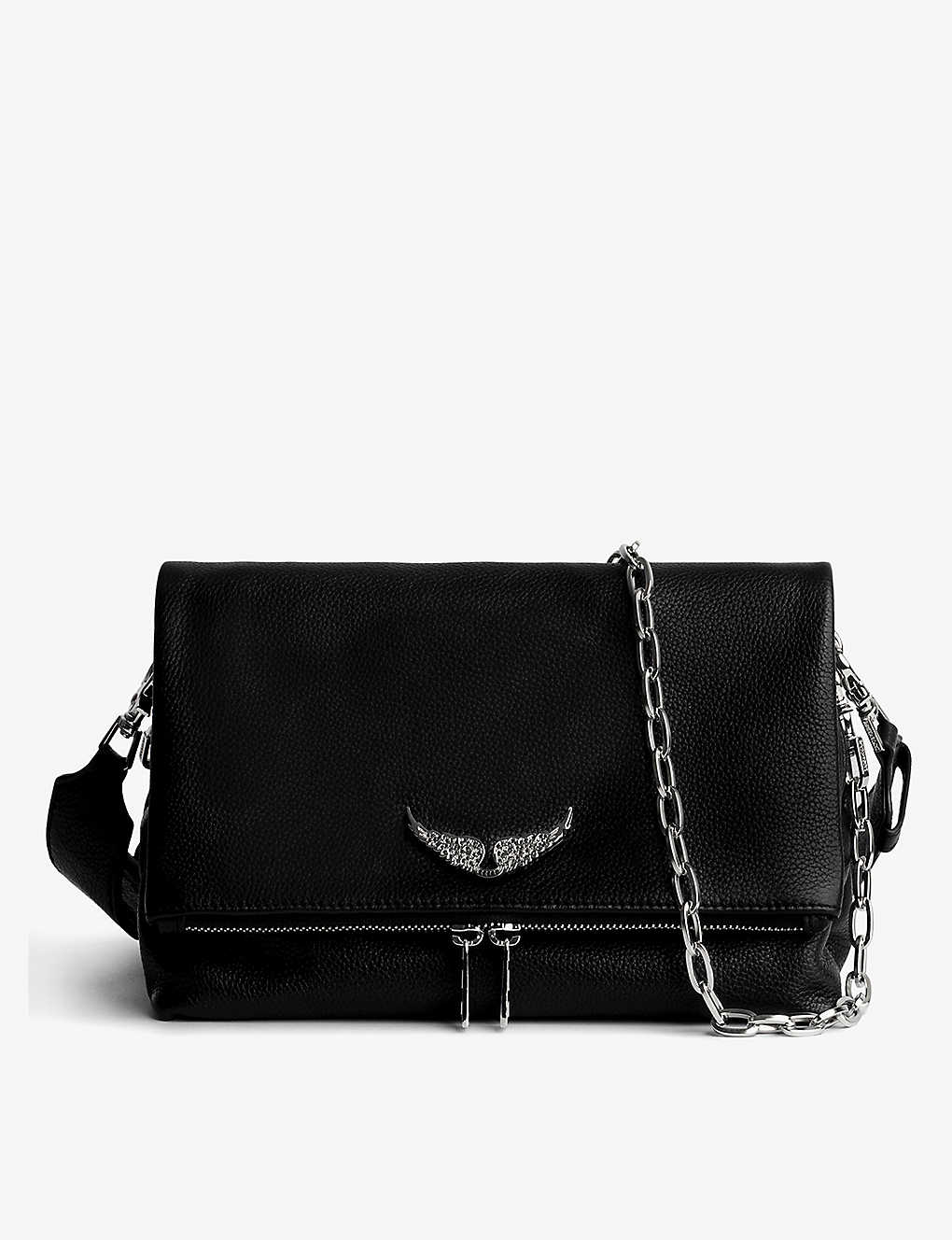 Zadig & Voltaire Zadig&voltaire Womens Noir Silver Rocky Swing Your Wings Leather Clutch Bag