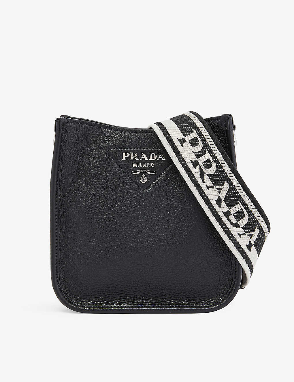 Prada Womens Black Logo-embellished Leather Cross-body Bag