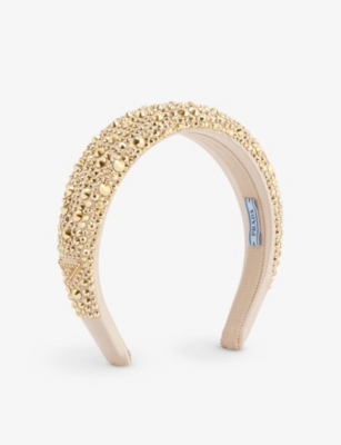 Prada Crystal-embellished Satin Headband In Gold