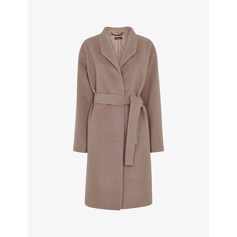 Whistles Clara Funnel Neck Belted Coat In Brown